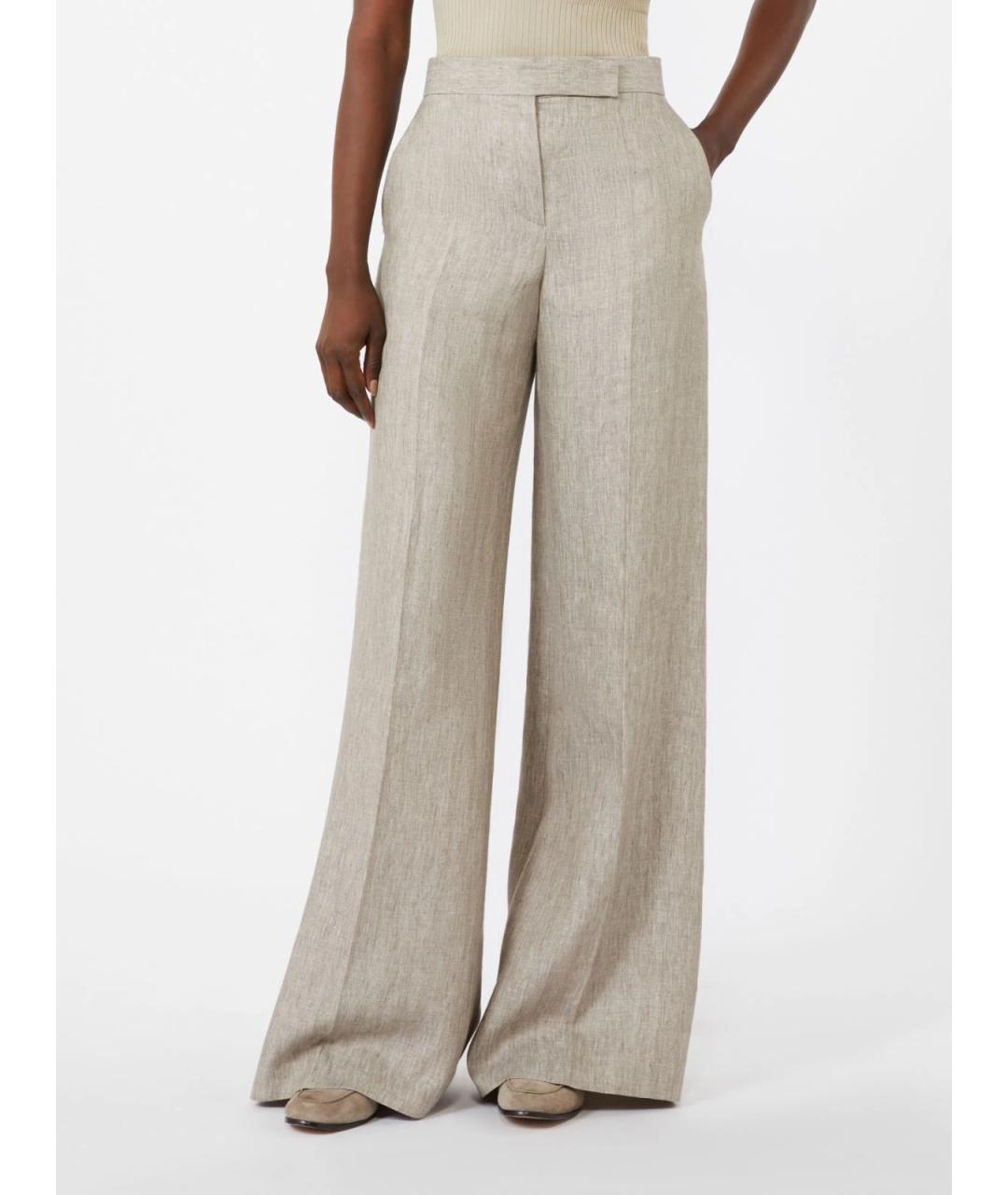 MAX MARA Бежевые льняные брюки широкие, фото 3