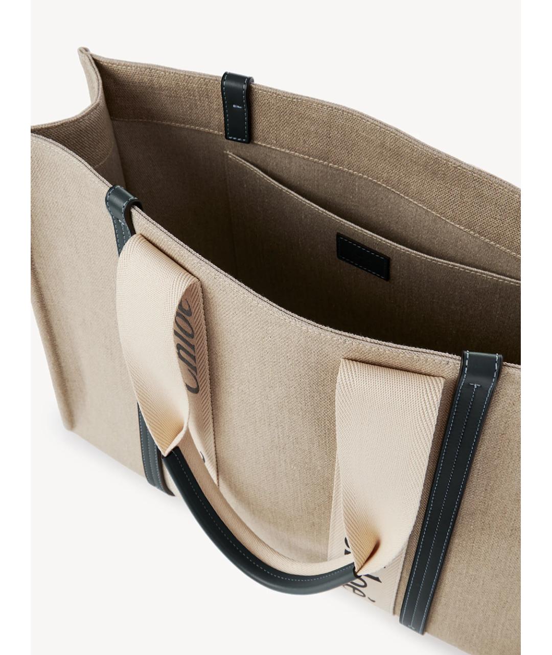 CHLOE Бежевая льняная сумка тоут, фото 5