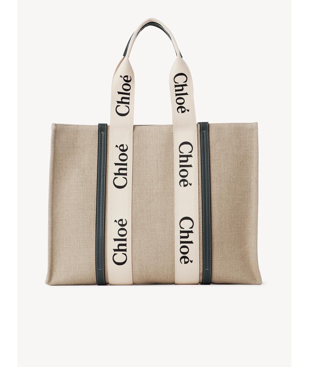 CHLOE Бежевая льняная сумка тоут, фото 2