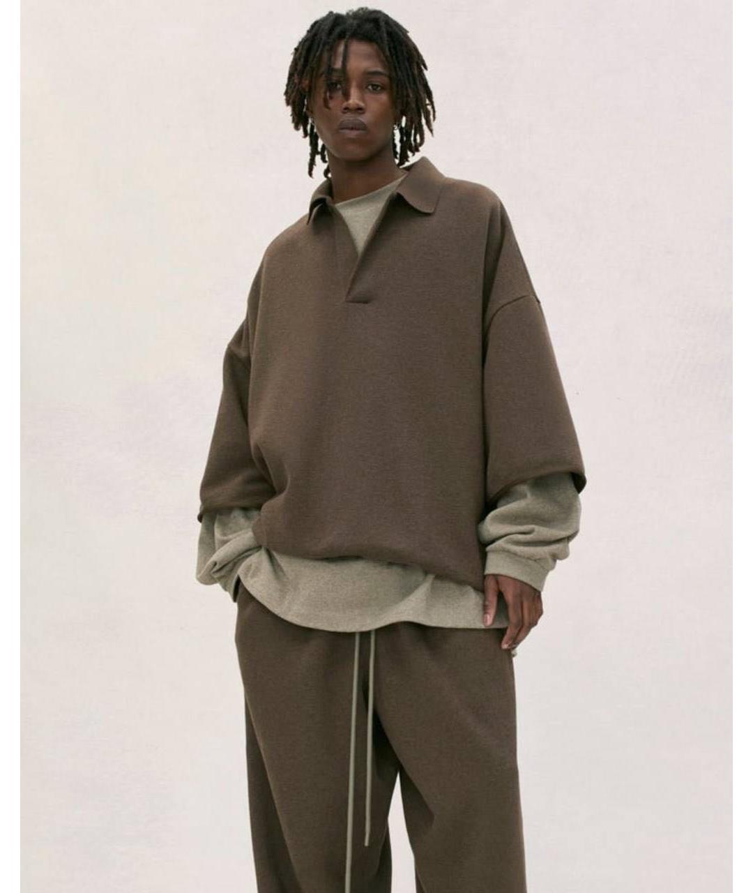 FEAR OF GOD ESSENTIALS Коричневое хлопковое поло с коротким рукавом, фото 3