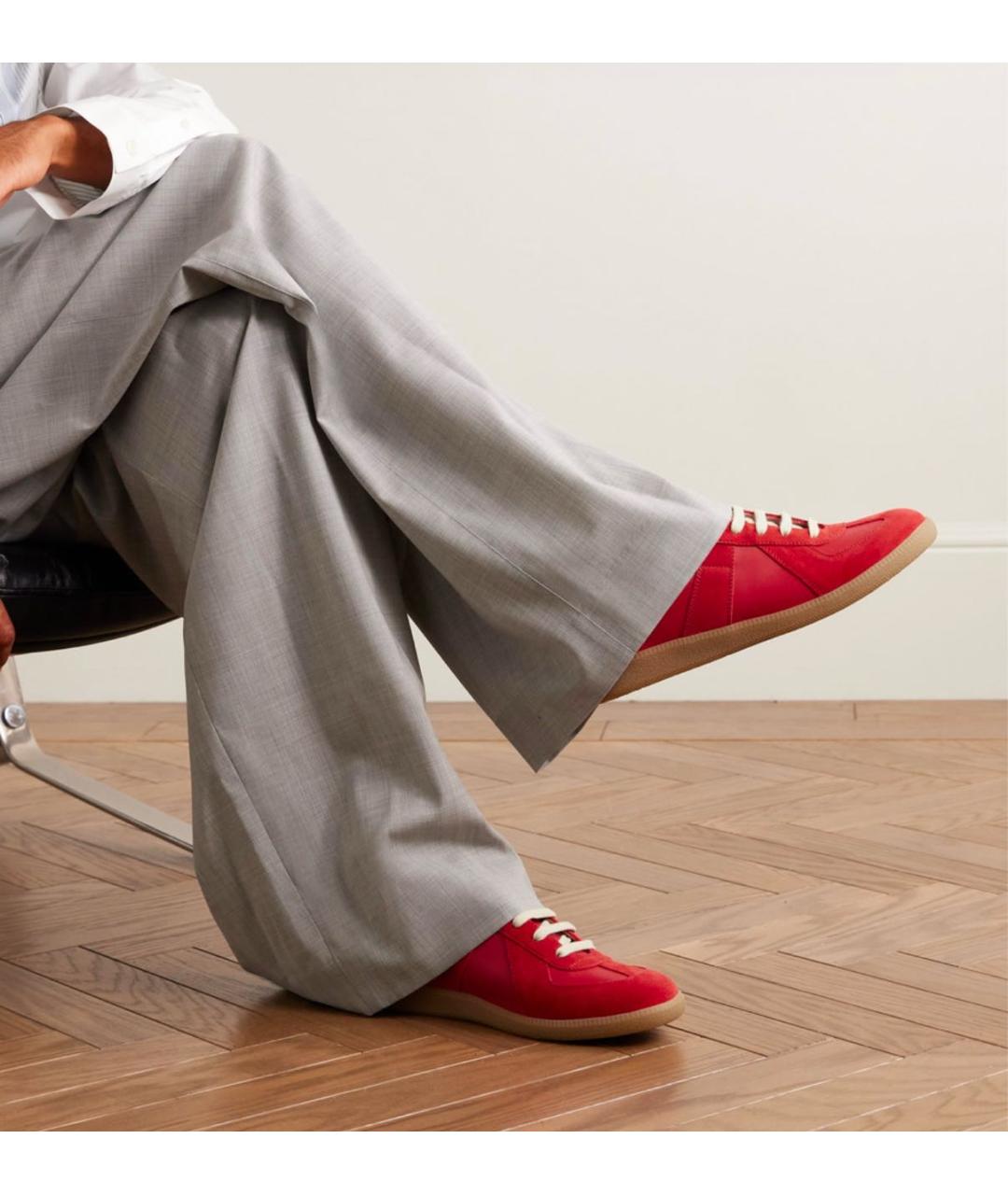 MAISON MARGIELA Красные кожаные низкие кроссовки / кеды, фото 7