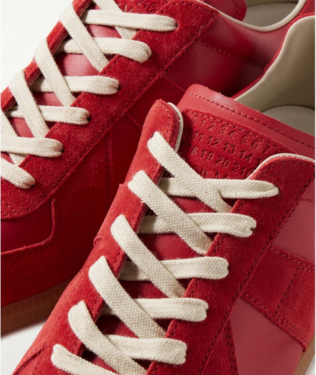 MAISON MARGIELA Красные кожаные низкие кроссовки / кеды, фото 2