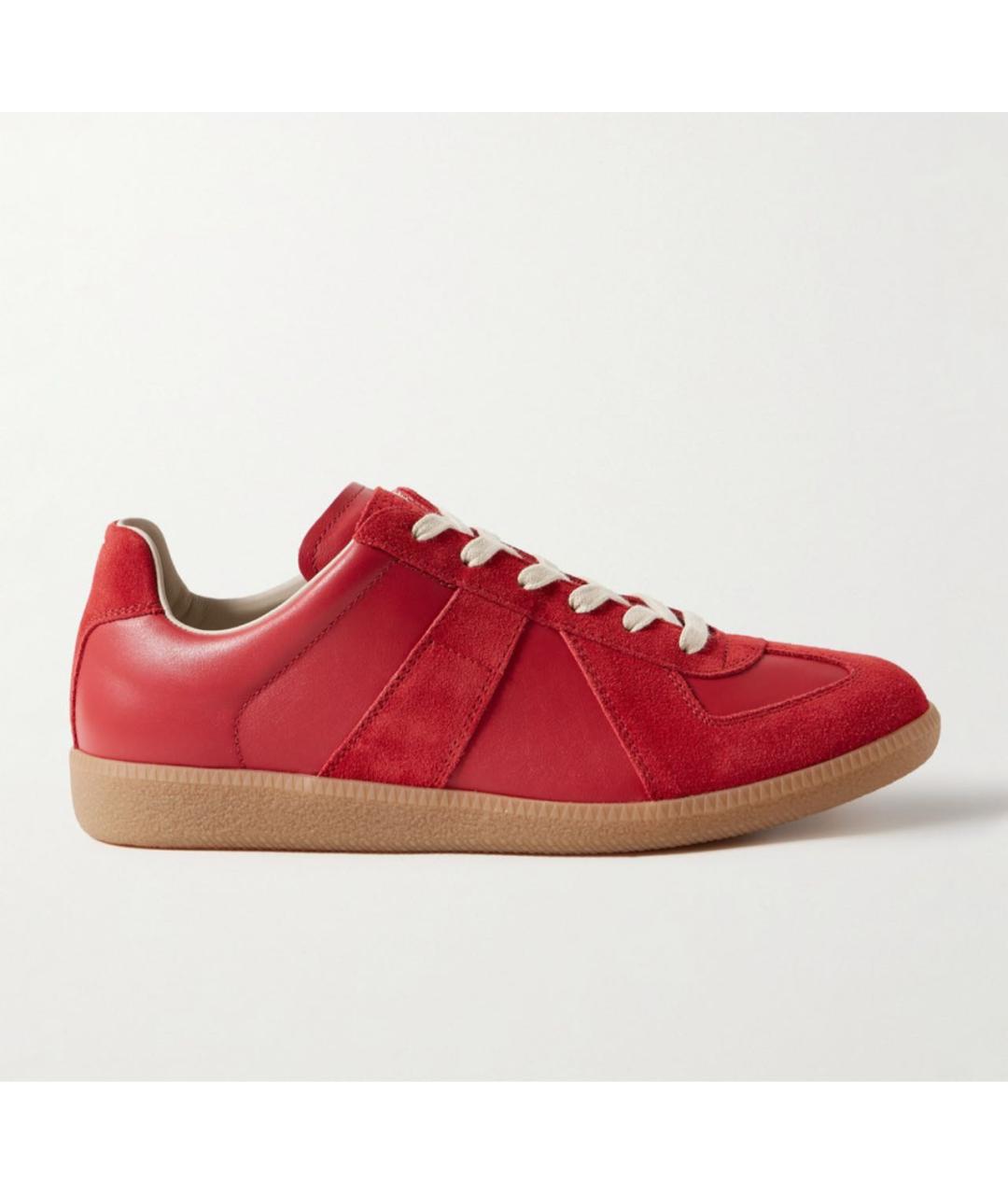 MAISON MARGIELA Красные кожаные низкие кроссовки / кеды, фото 9