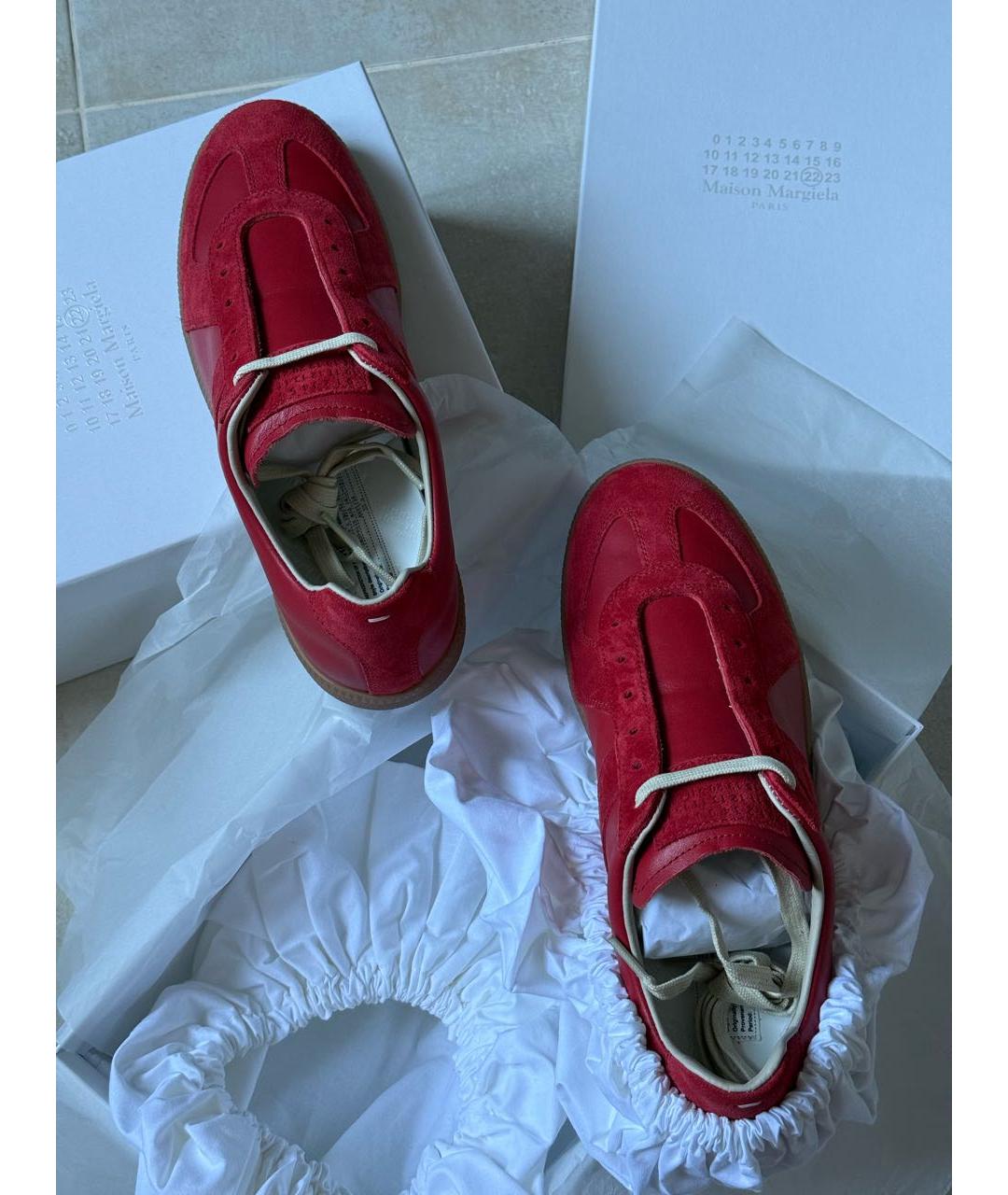 MAISON MARGIELA Красные кожаные низкие кроссовки / кеды, фото 3