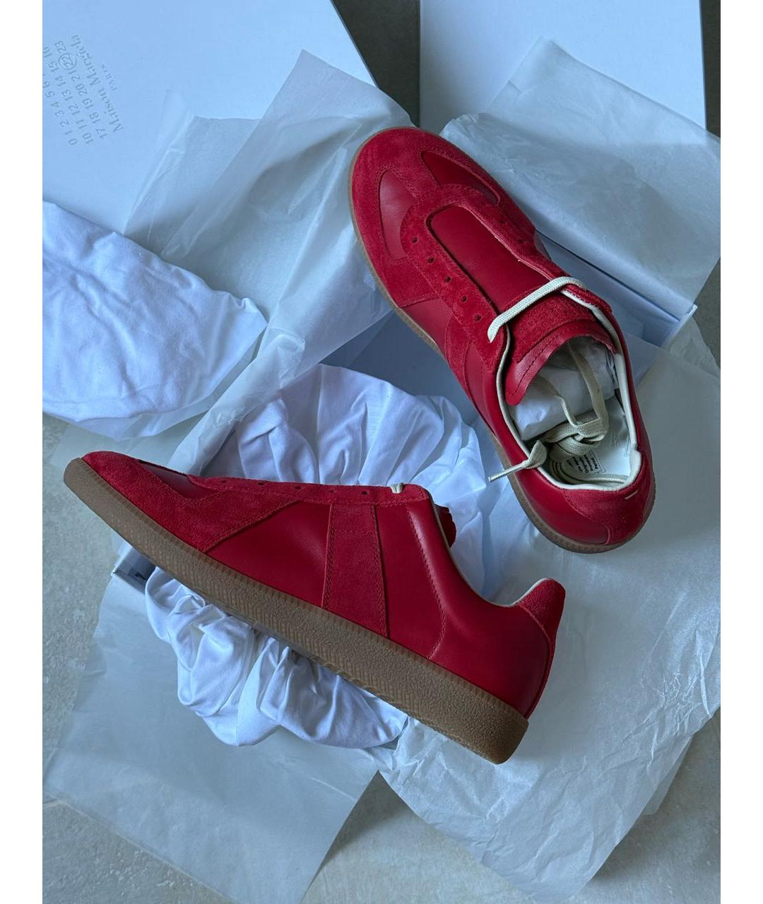 MAISON MARGIELA Красные кожаные низкие кроссовки / кеды, фото 5