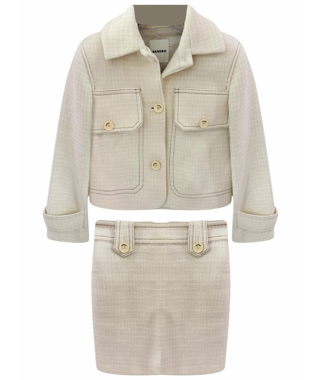 SANDRO Бежевый твидовый костюм с юбками, фото 1