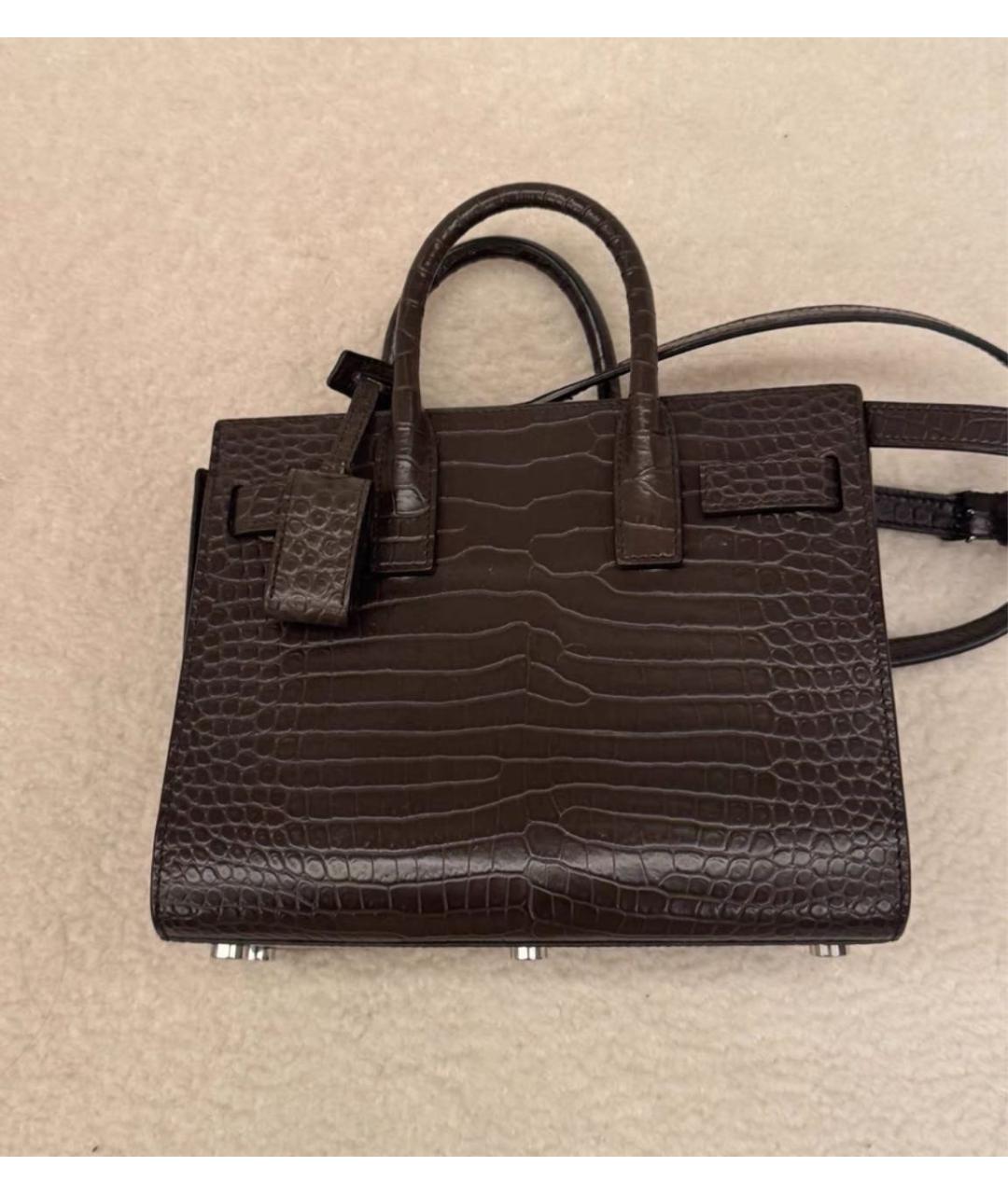 SAINT LAURENT Черная сумка с короткими ручками из экзотической кожи, фото 3