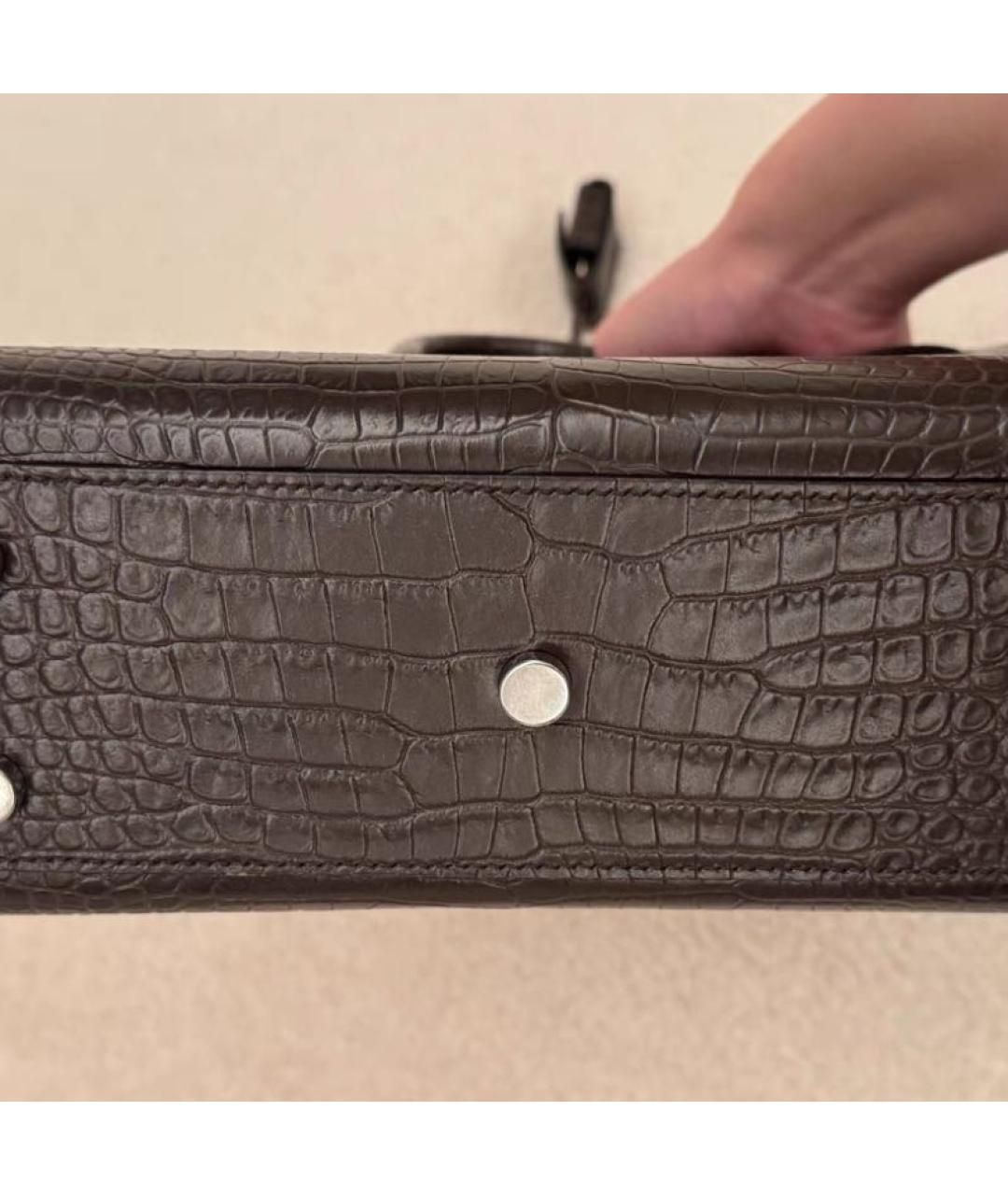 SAINT LAURENT Черная сумка с короткими ручками из экзотической кожи, фото 4