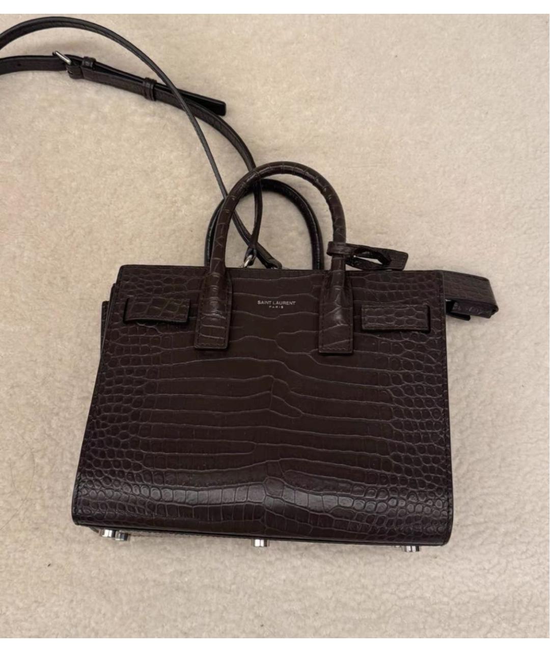 SAINT LAURENT Черная сумка с короткими ручками из экзотической кожи, фото 2