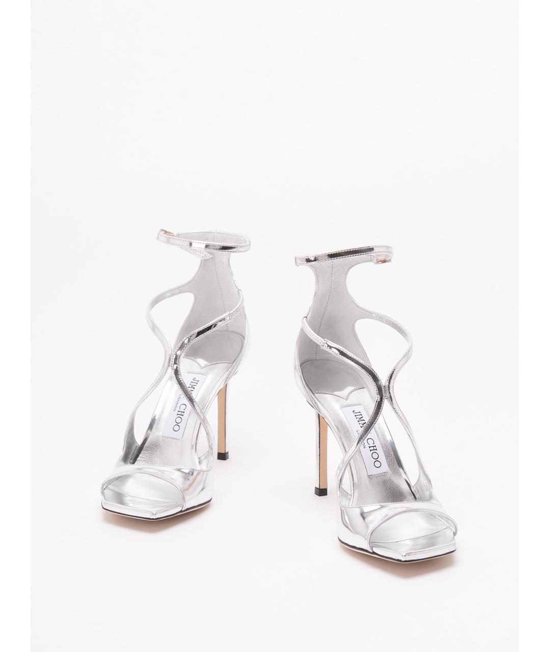 JIMMY CHOO Серебряные кожаные босоножки, фото 2