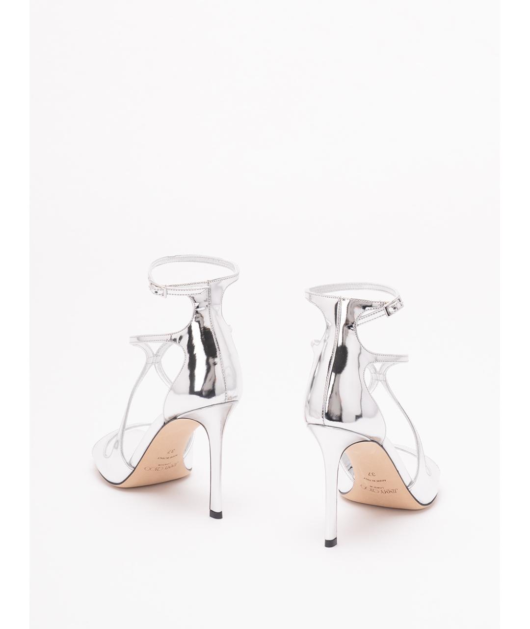 JIMMY CHOO Серебряные кожаные босоножки, фото 3