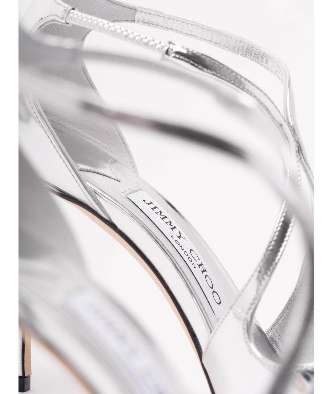 JIMMY CHOO Серебряные кожаные босоножки, фото 5