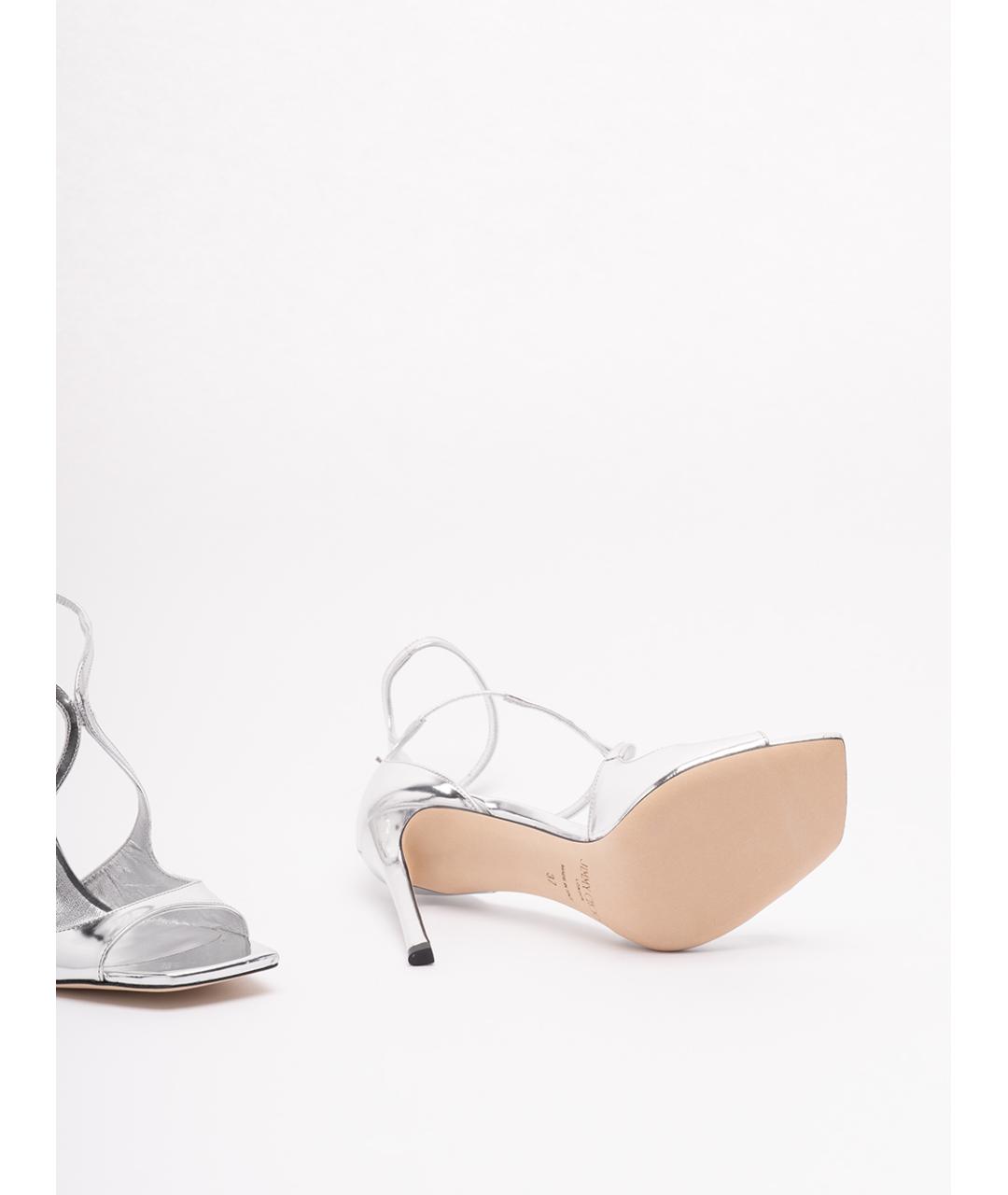 JIMMY CHOO Серебряные кожаные босоножки, фото 4