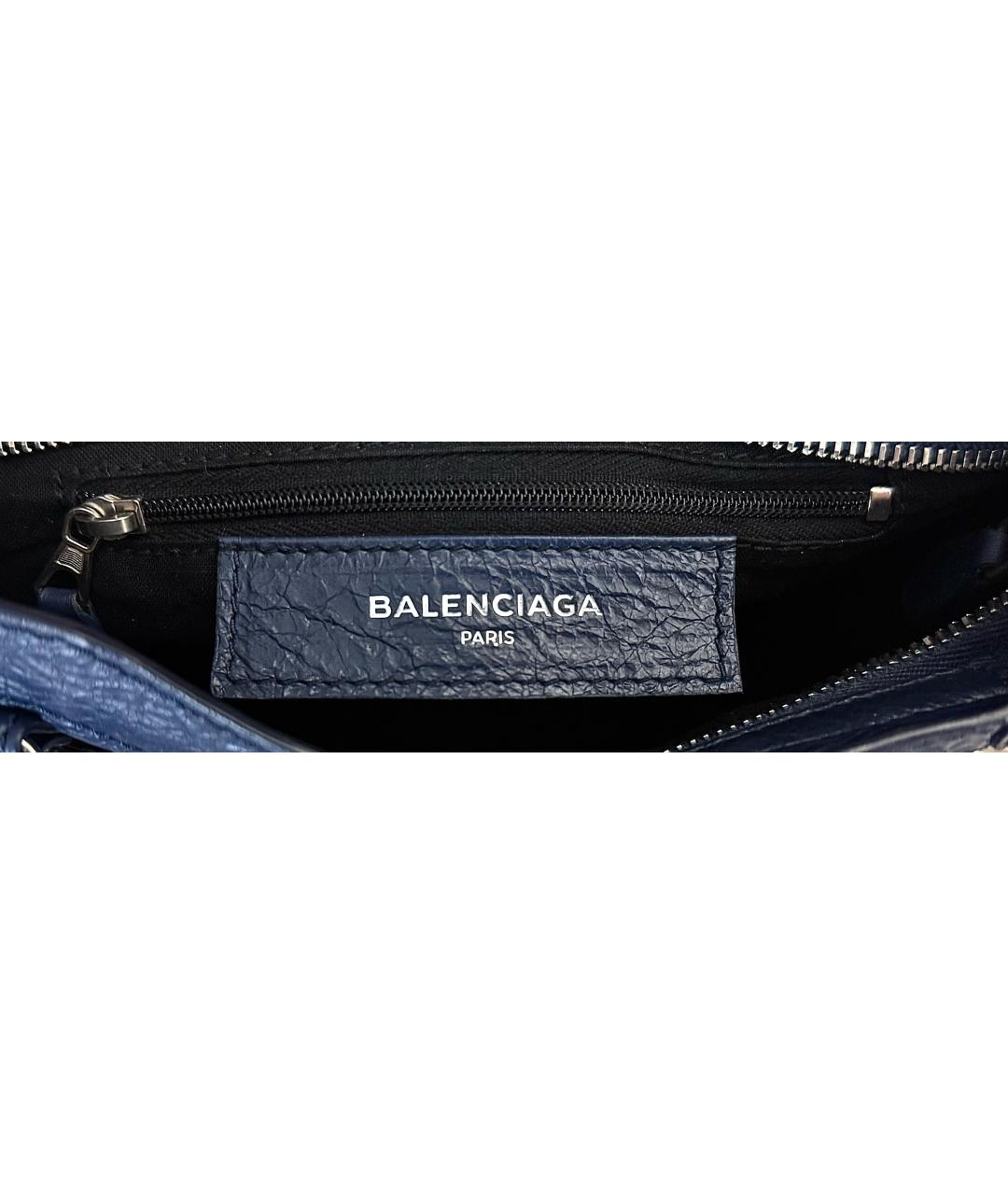 BALENCIAGA Темно-синяя кожаная сумка с короткими ручками, фото 5
