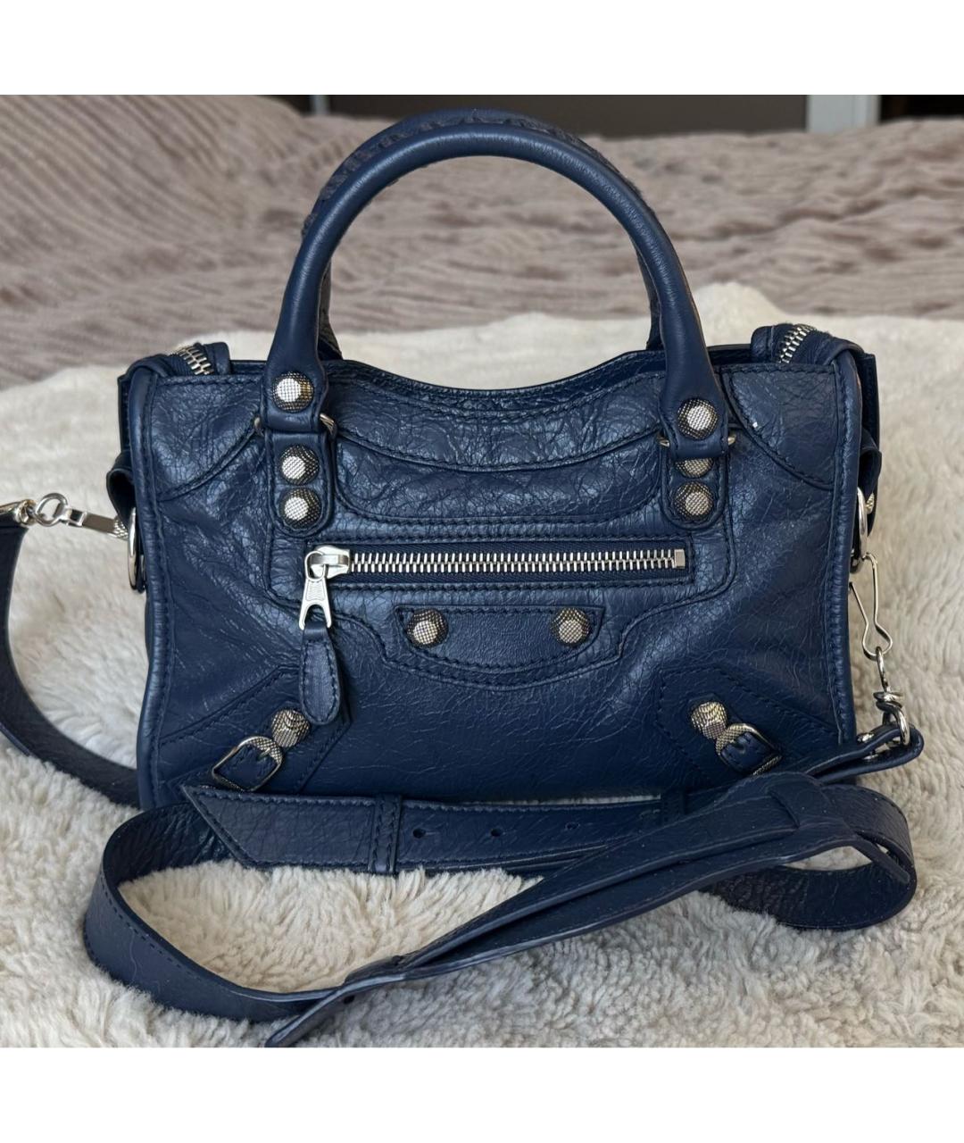 BALENCIAGA Темно-синяя кожаная сумка с короткими ручками, фото 9