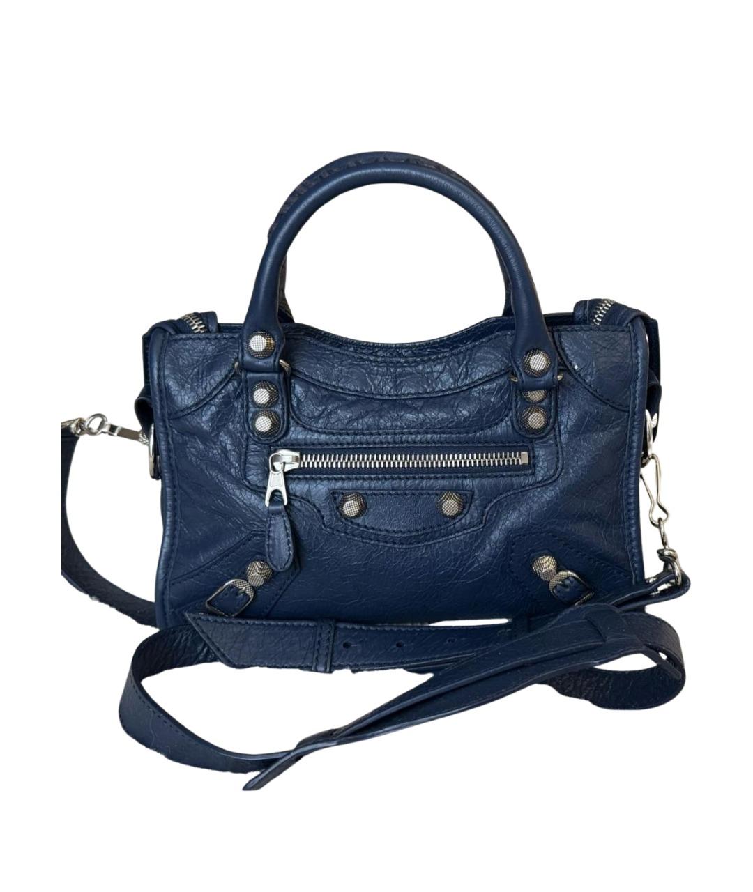 BALENCIAGA Темно-синяя кожаная сумка с короткими ручками, фото 1