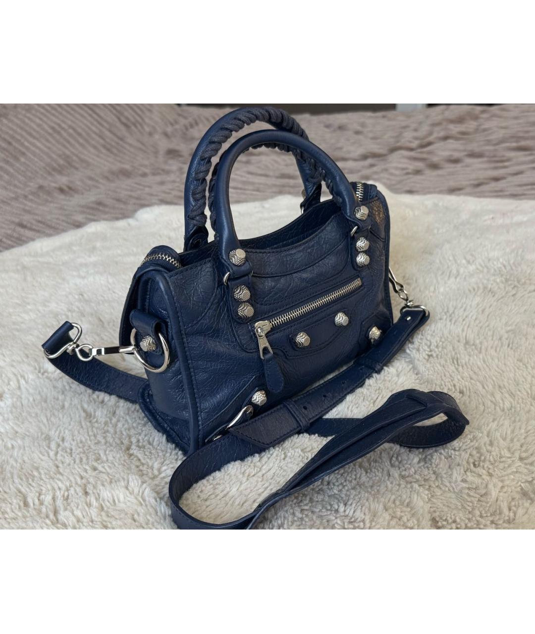 BALENCIAGA Темно-синяя кожаная сумка с короткими ручками, фото 2