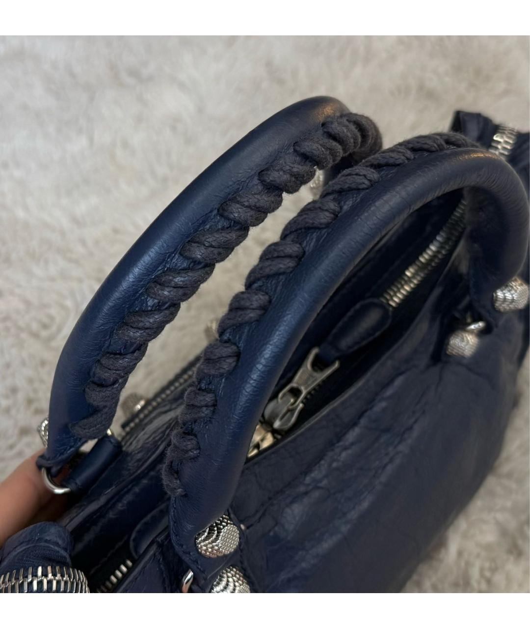 BALENCIAGA Темно-синяя кожаная сумка с короткими ручками, фото 7