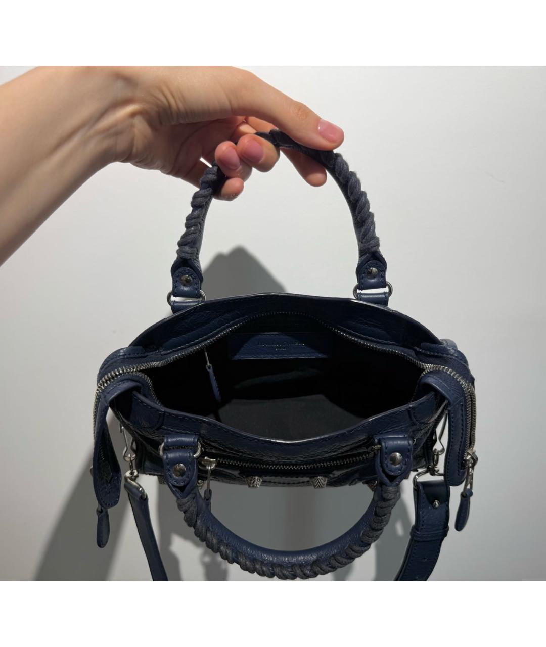 BALENCIAGA Темно-синяя кожаная сумка с короткими ручками, фото 8