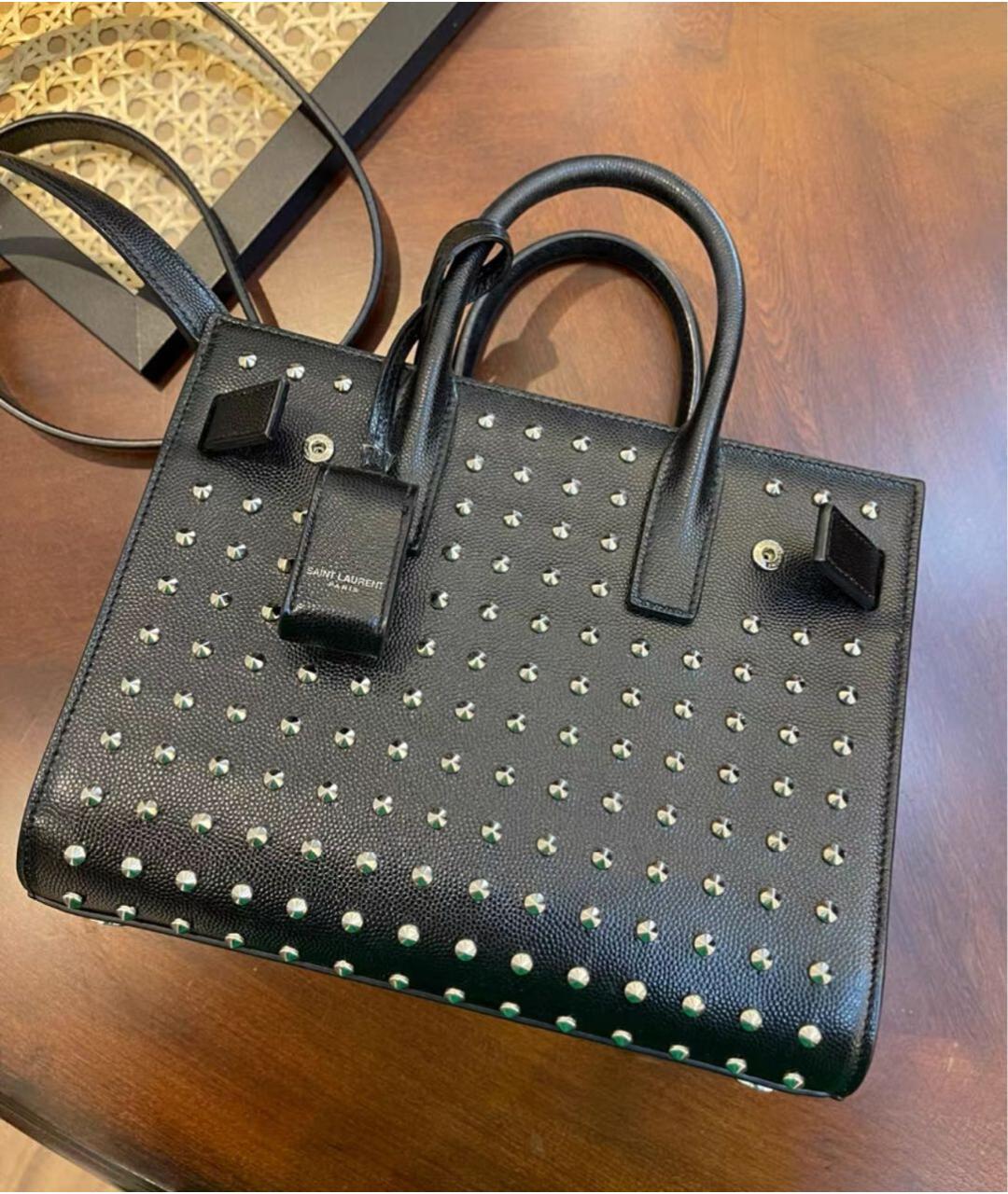 SAINT LAURENT Черная кожаная сумка с короткими ручками, фото 2