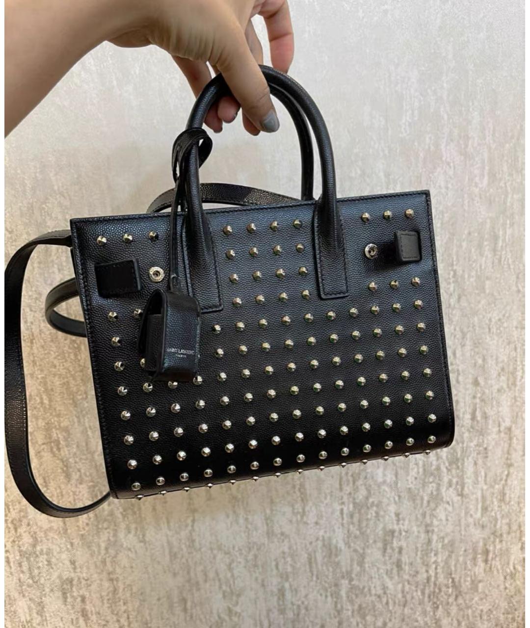 SAINT LAURENT Черная кожаная сумка с короткими ручками, фото 4