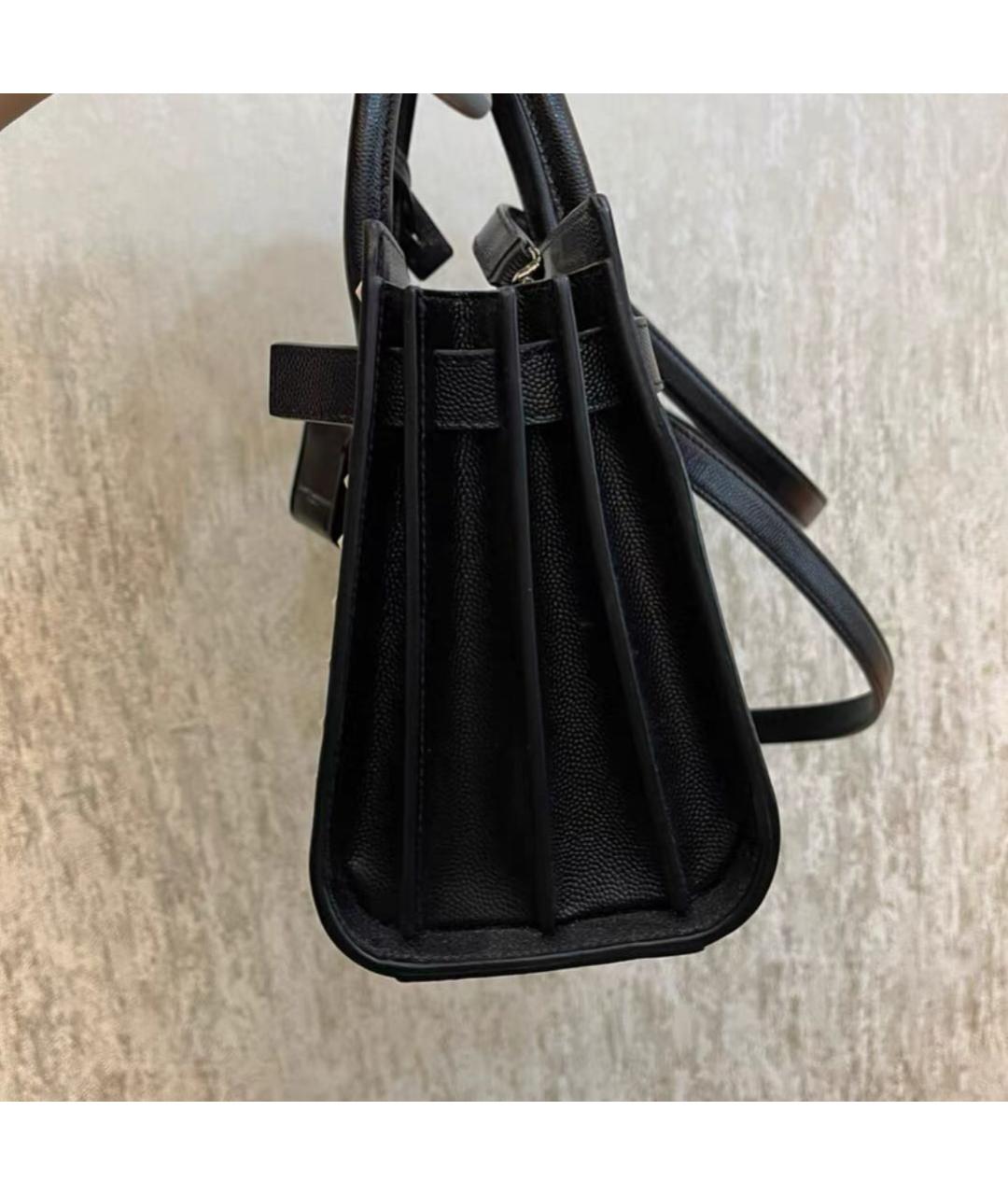 SAINT LAURENT Черная кожаная сумка с короткими ручками, фото 5