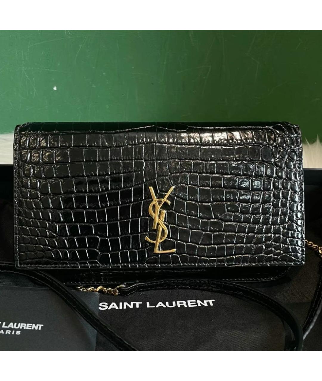 SAINT LAURENT Черная кожаная сумка через плечо, фото 2