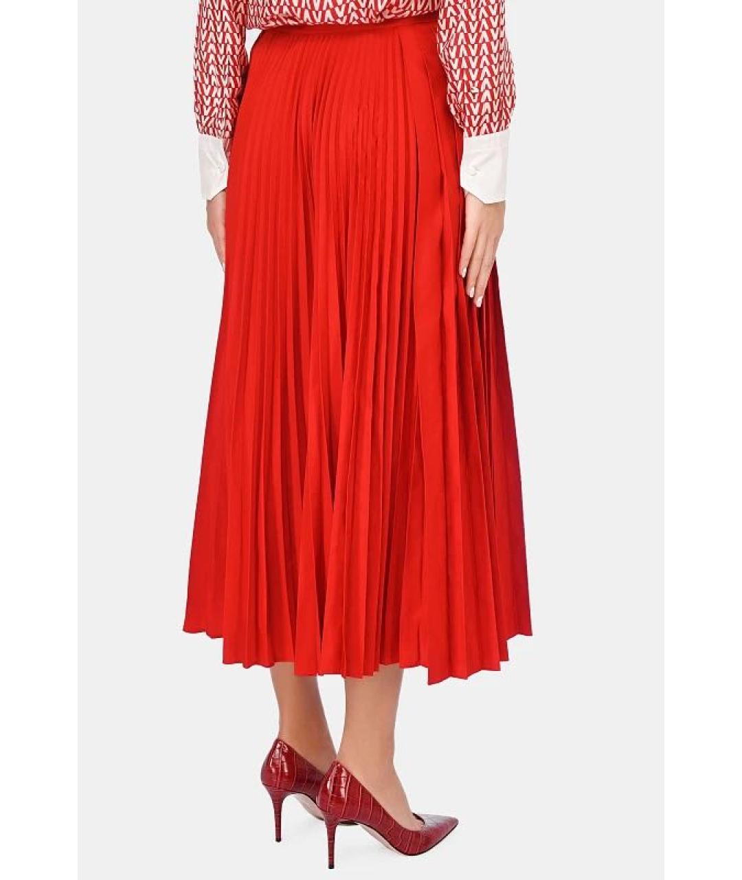 VALENTINO Красная хлопковая юбка миди, фото 2