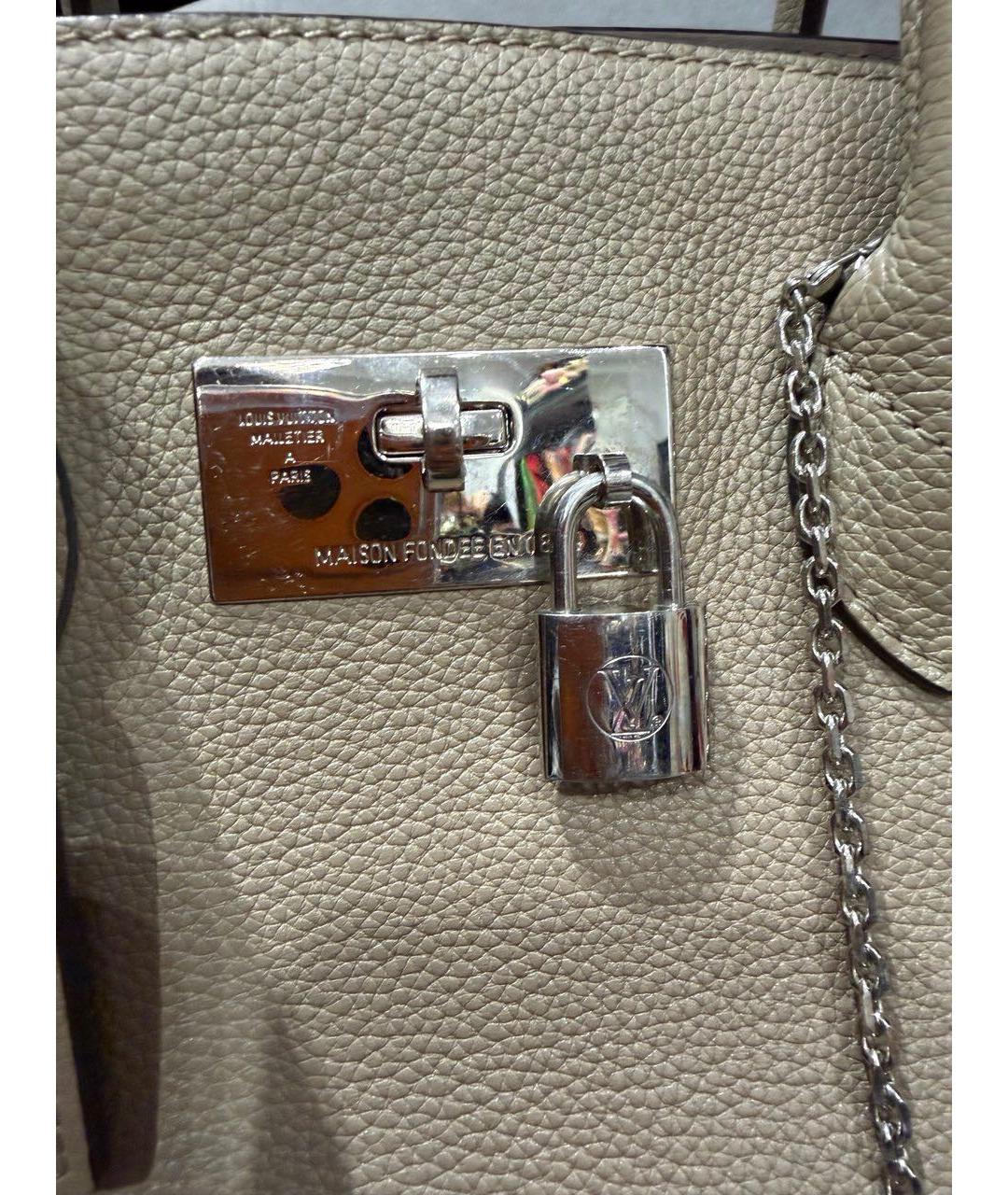 LOUIS VUITTON Бежевая кожаная сумка тоут, фото 7