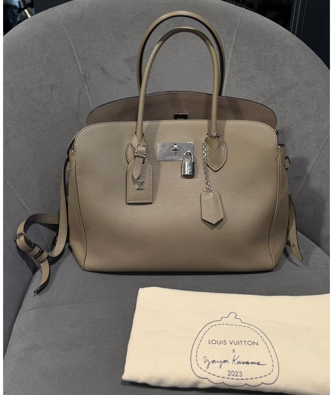 LOUIS VUITTON Бежевая кожаная сумка тоут, фото 9