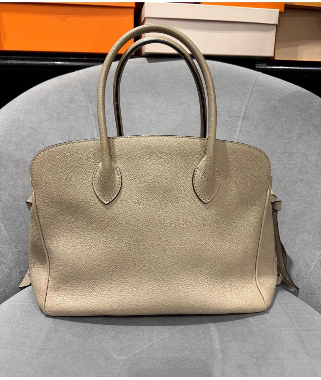 LOUIS VUITTON Бежевая кожаная сумка тоут, фото 5