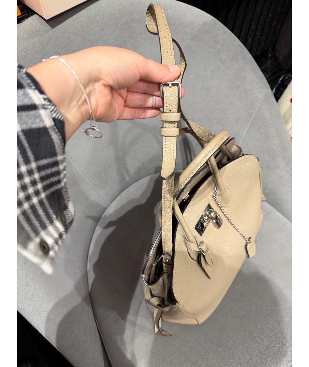 LOUIS VUITTON Бежевая кожаная сумка тоут, фото 8