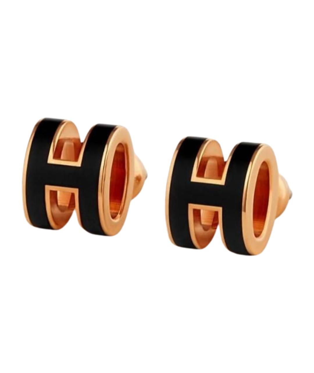 HERMES Черные металлические серьги, фото 1