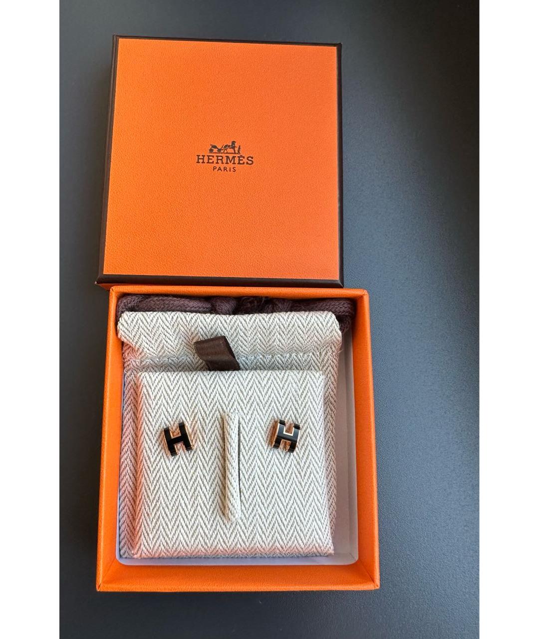 HERMES Черные металлические серьги, фото 3