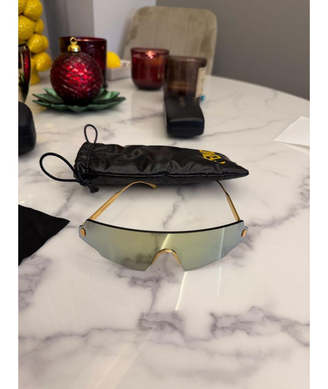 FENDI Золотые металлические солнцезащитные очки, фото 6