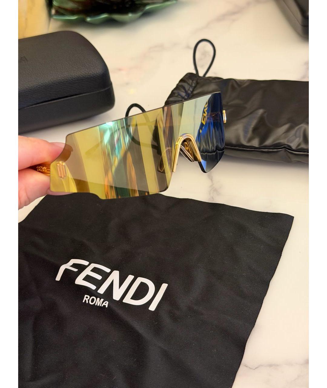 FENDI Золотые металлические солнцезащитные очки, фото 7