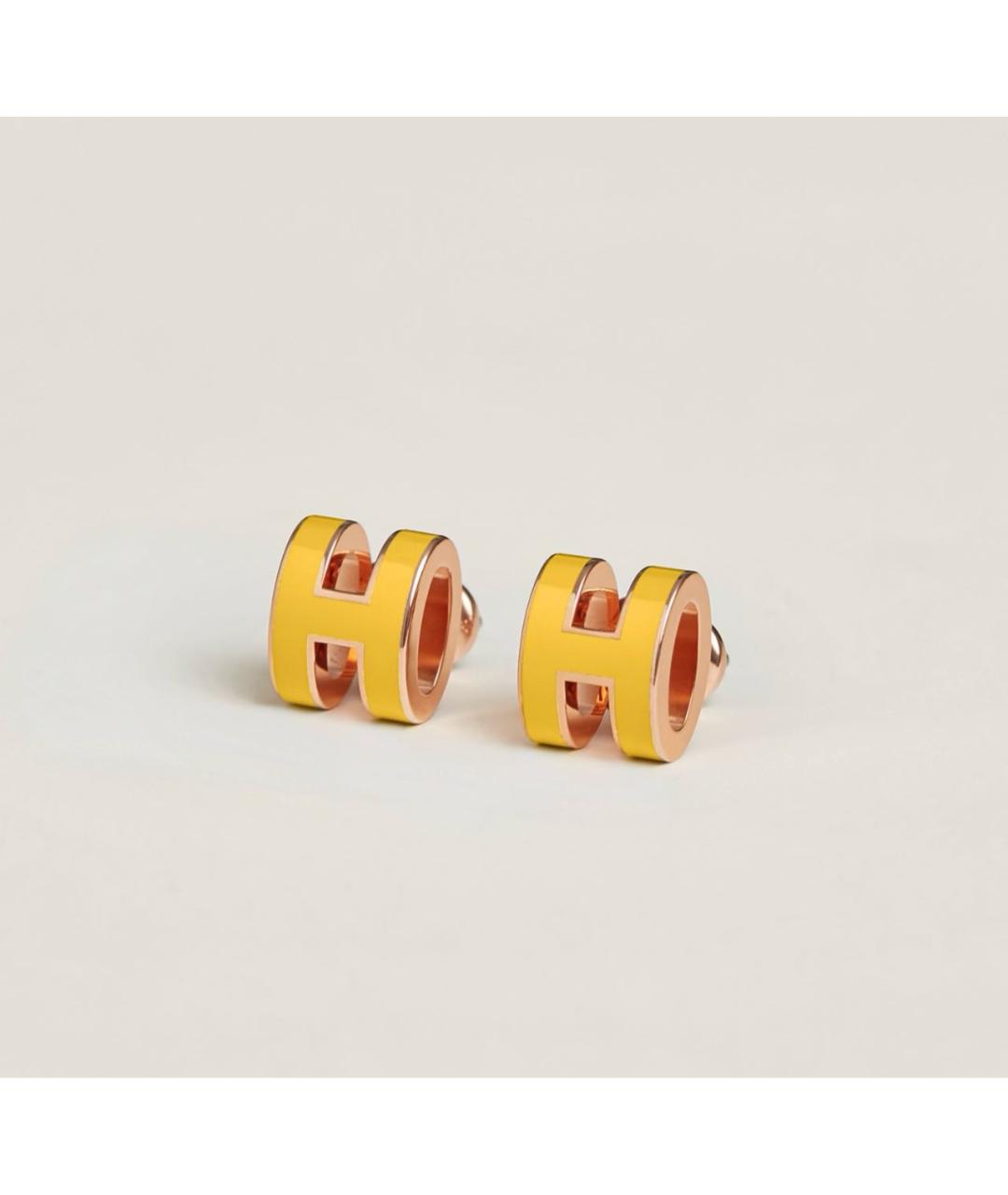 HERMES Желтые металлические серьги, фото 3