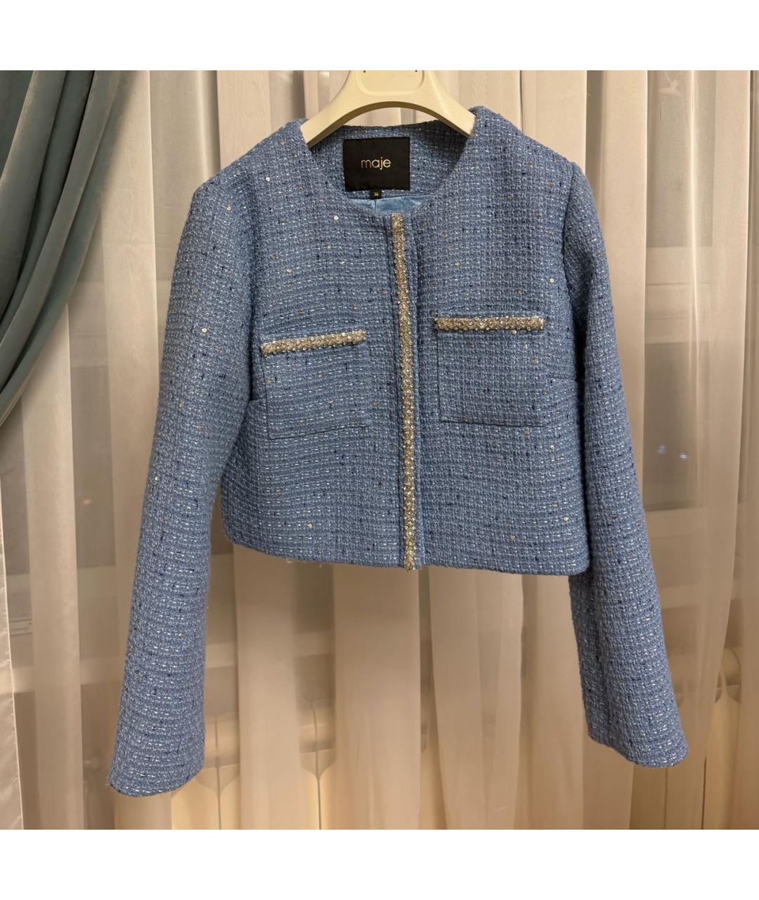 MAJE Голубой полиэстеровый жакет/пиджак, фото 7