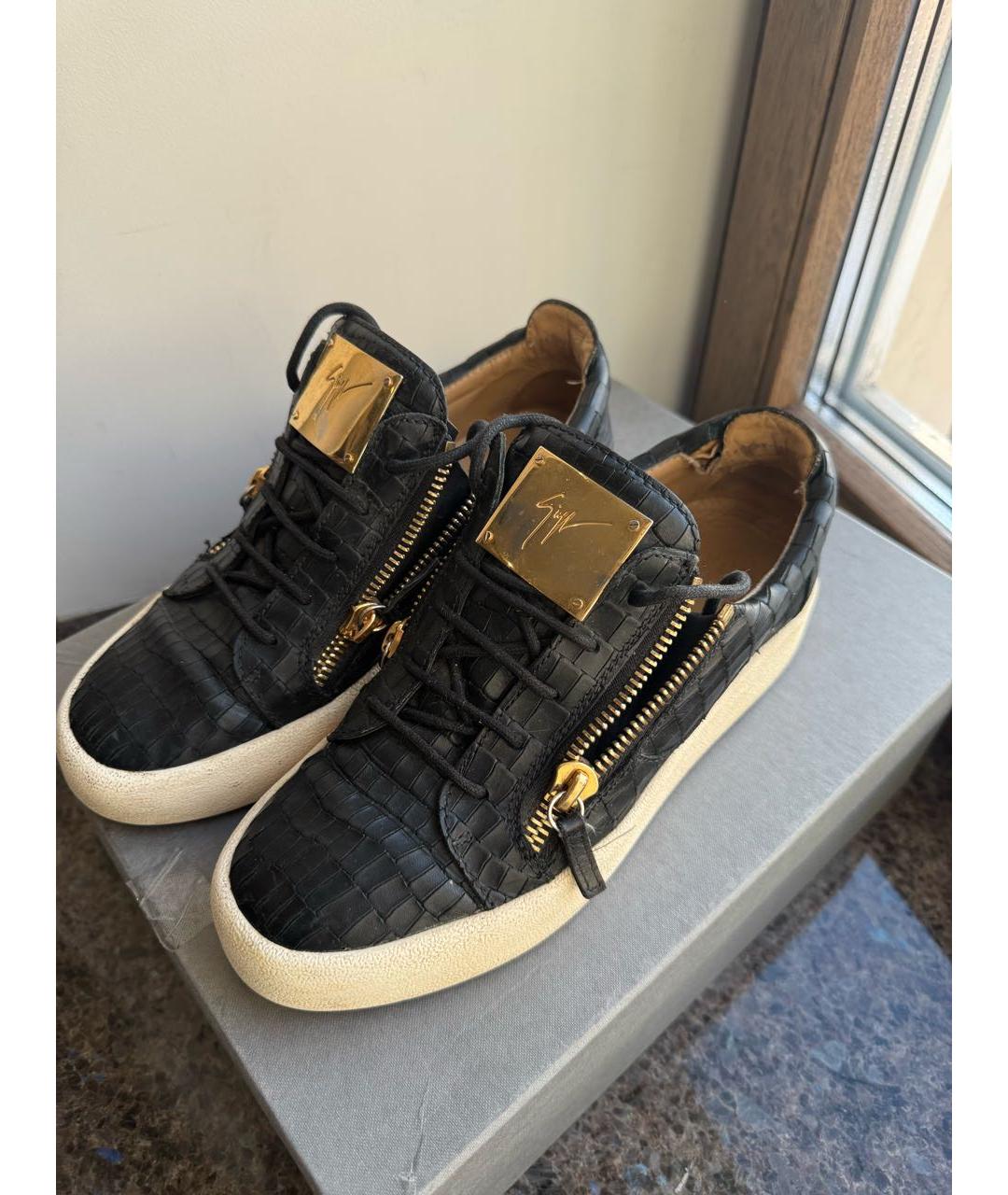 GIUSEPPE ZANOTTI DESIGN Черные кожаные низкие кроссовки / кеды, фото 3