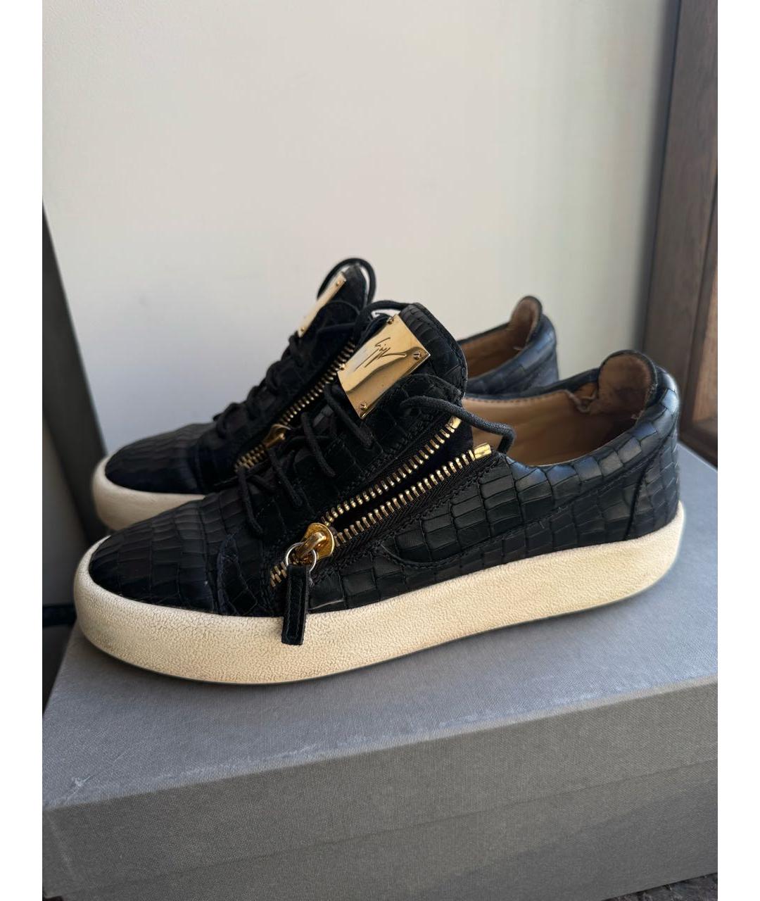 GIUSEPPE ZANOTTI DESIGN Черные кожаные низкие кроссовки / кеды, фото 6