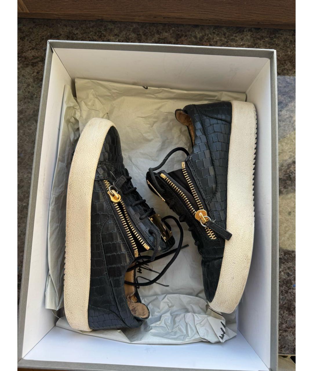 GIUSEPPE ZANOTTI DESIGN Черные кожаные низкие кроссовки / кеды, фото 4