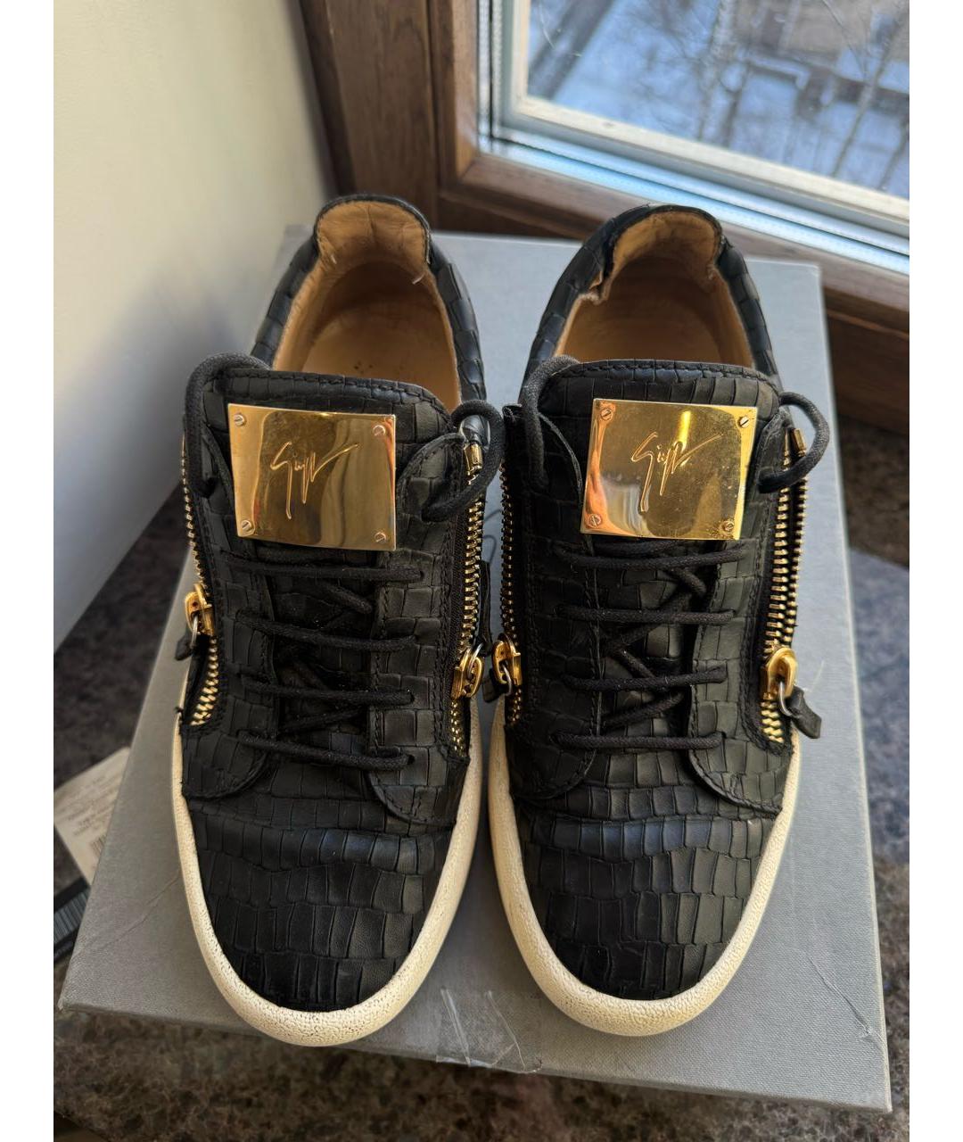 GIUSEPPE ZANOTTI DESIGN Черные кожаные низкие кроссовки / кеды, фото 2