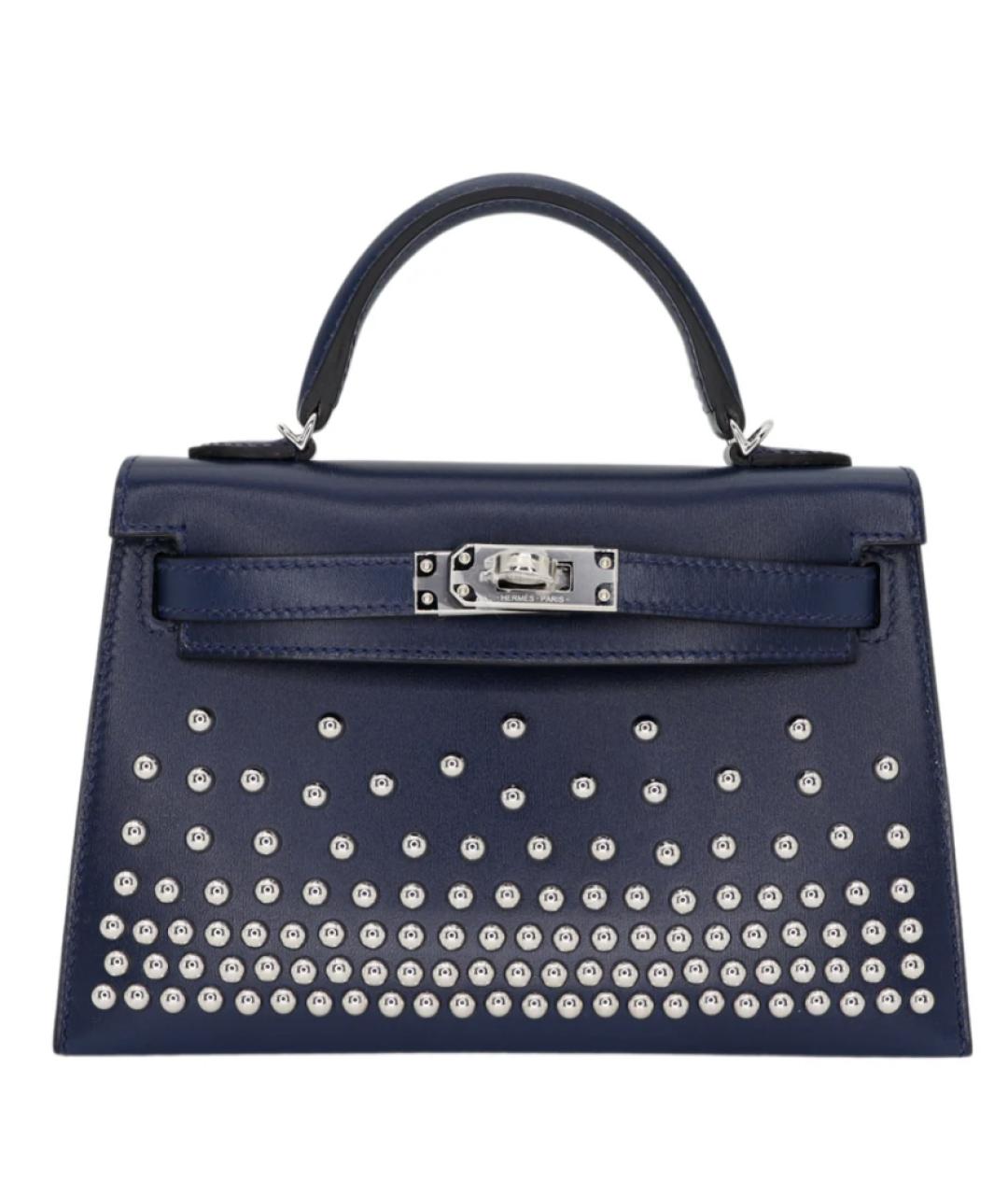 HERMES Темно-синяя кожаная сумка с короткими ручками, фото 1