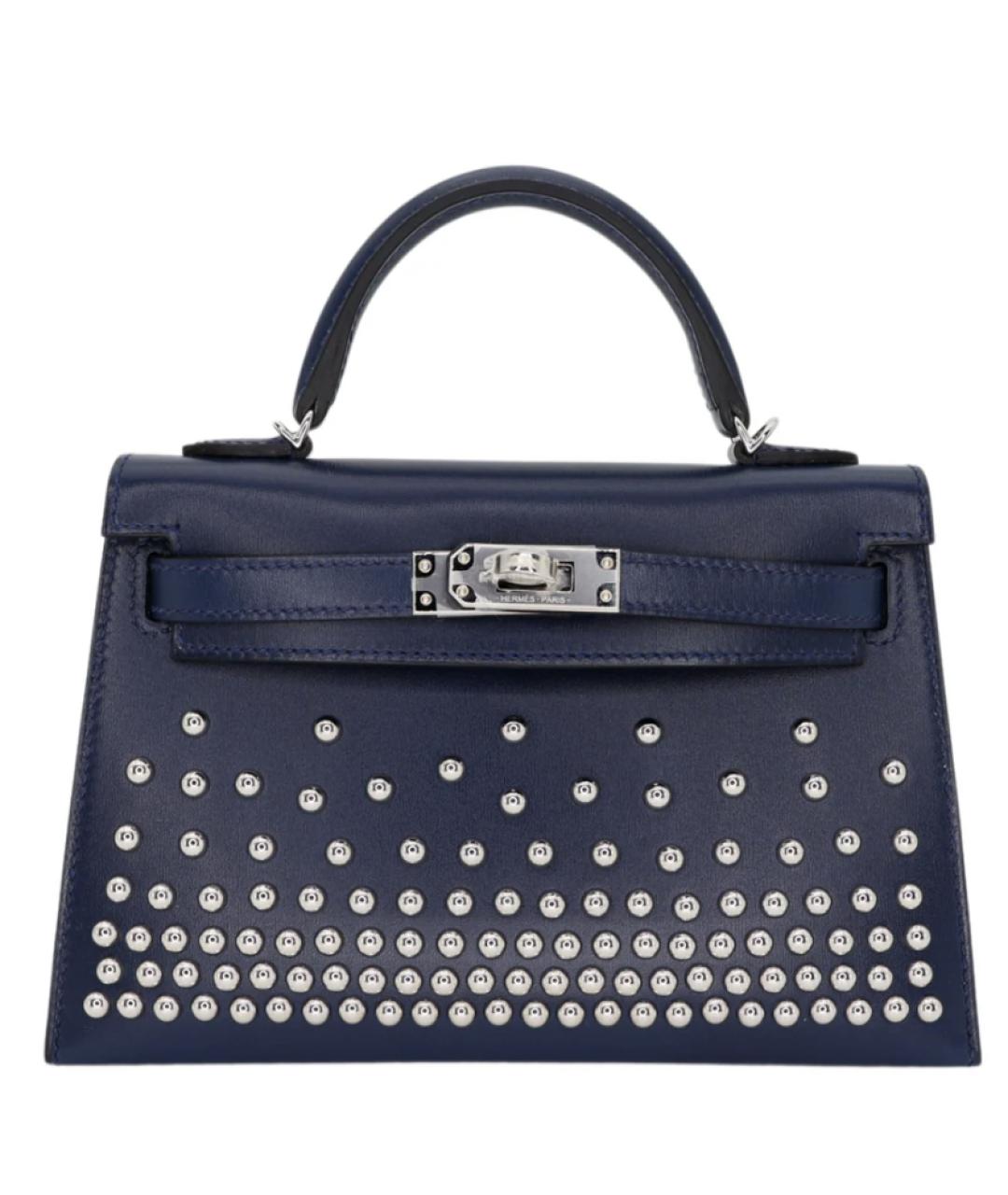 HERMES Темно-синяя кожаная сумка с короткими ручками, фото 2
