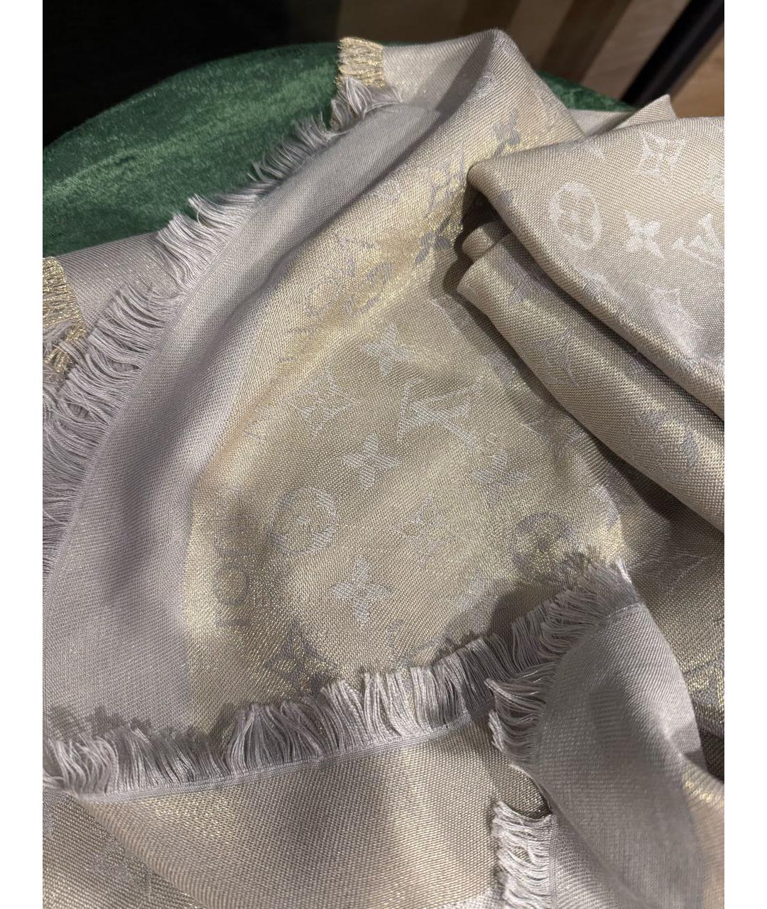 LOUIS VUITTON Серебрянный шерстяной платок, фото 5