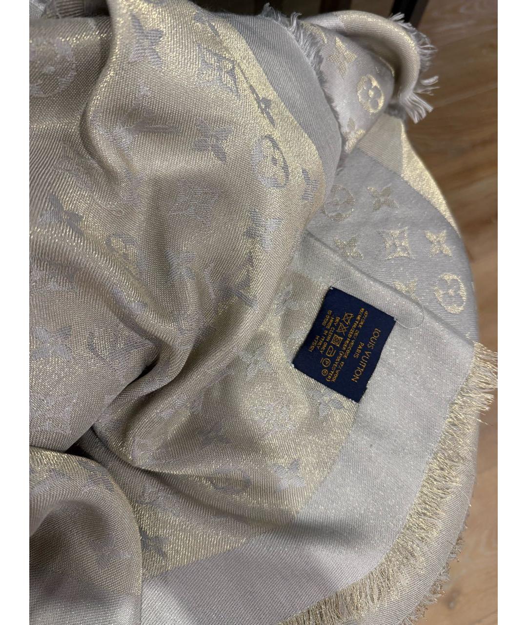 LOUIS VUITTON Серебрянный шерстяной платок, фото 4