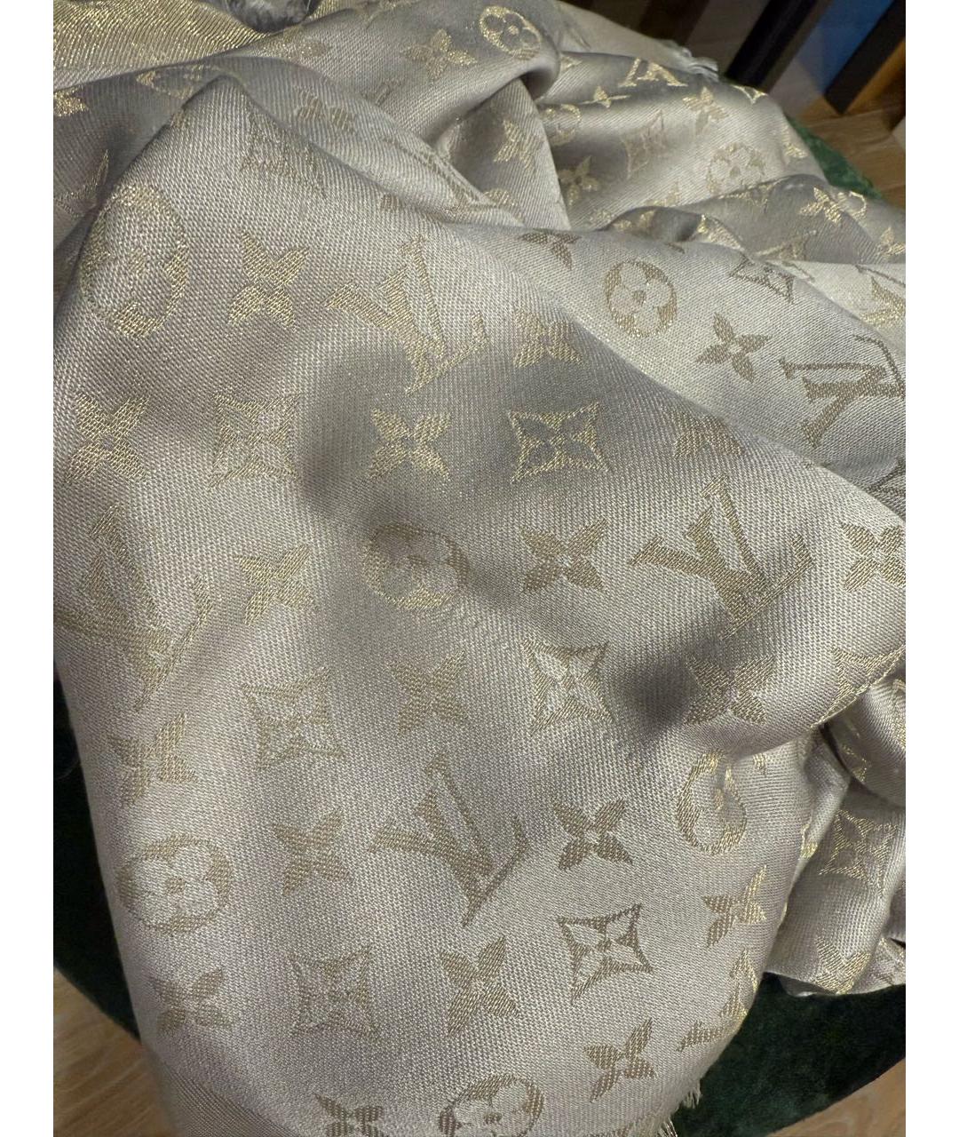 LOUIS VUITTON Серебрянный шерстяной платок, фото 7