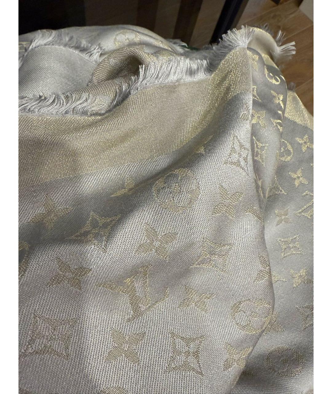 LOUIS VUITTON Серебрянный шерстяной платок, фото 6