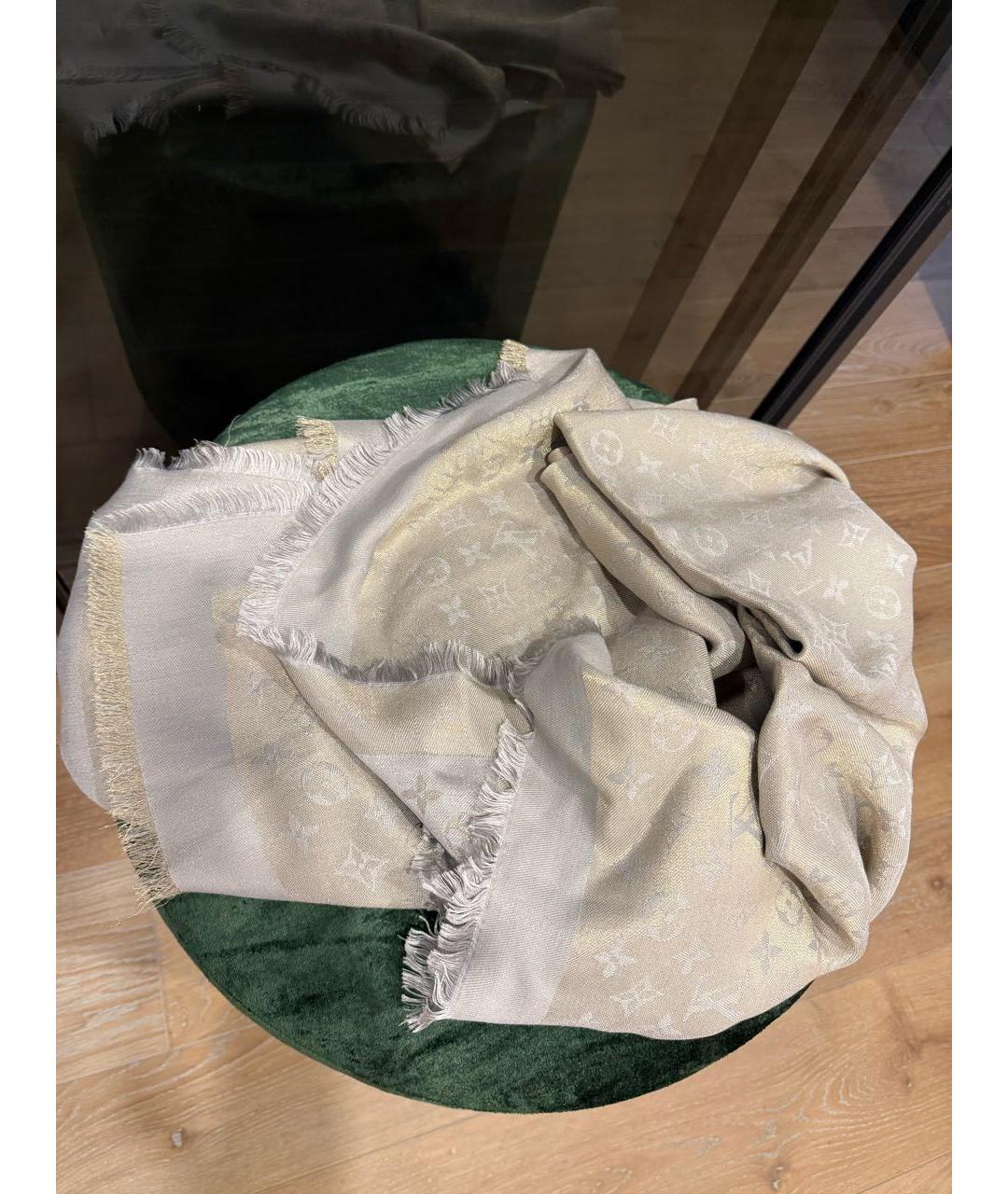 LOUIS VUITTON Серебрянный шерстяной платок, фото 8