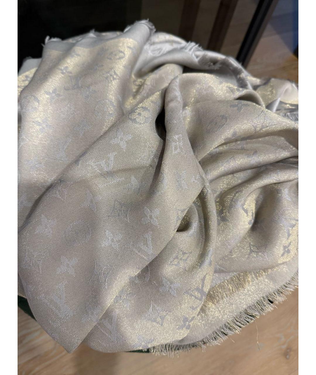 LOUIS VUITTON Серебрянный шерстяной платок, фото 2